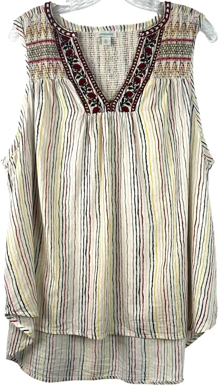 Sundance Women's Tunic Tank Top Rainbow Multicolor Floral Embroidered Size XL - Picture 1 of 16